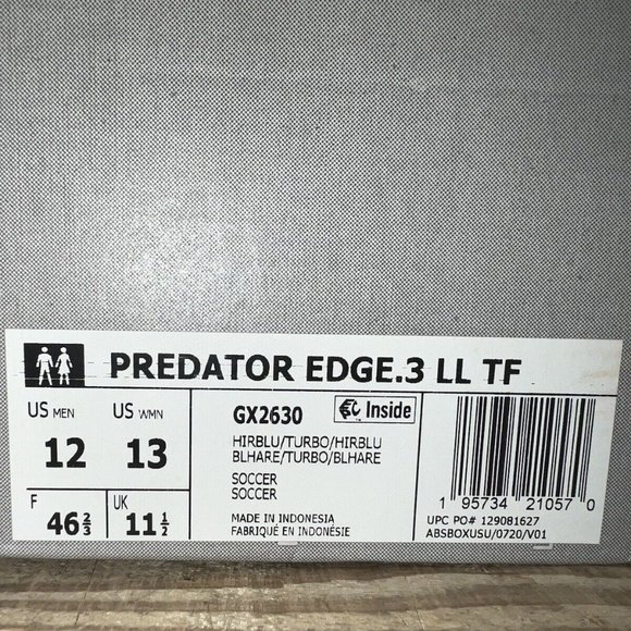 NEW: SZ 12: Adidas Men\'s Predator Edge.3 Laceless Soccer Turf Shoes: Blue/Turbo main image 8